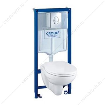 GROHE. Инсталляция Solido 5 в 1 с подвесным унитазом Lecico Perth, сиденьем и панелью смыва Skate Air (хром), 39192000 GROHE (Германия) купить в Тюмени (Ван Саныч™)