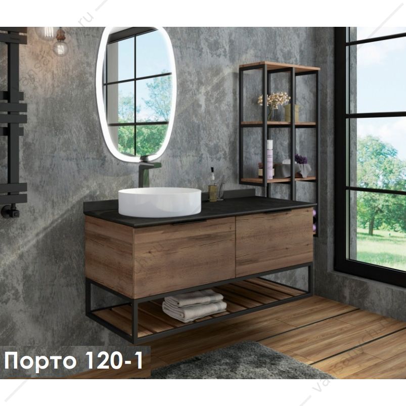 00-00000828 Тумба-умывальник Comforty Порто-120-1 дуб т/корич. с черной столешн. с раковиной Comforty 9110 Comforty (Россия) купить в Тюмени (Ван Саныч™)