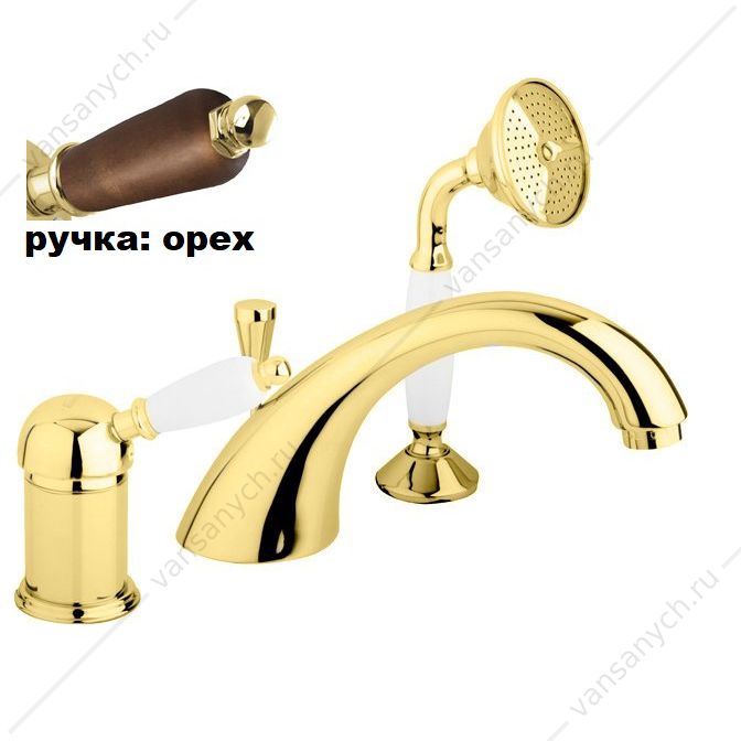 Смеситель на борт ванны с выдвижным душем CEZARES ELITE-BVDM золото 24 карат ручка орех Cezares (Италия) купить в Тюмени (Ван Саныч™)