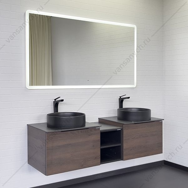 00-00013790 Набор мебели 150 COMFORTY Портленд-150 дуб шок-коричн, столешницы под мрамор Калакатта Блэк, две черных раковины COMFORTY 9110MB, 00-00013790CF Comforty (Россия) купить в Тюмени (Ван Саныч™)