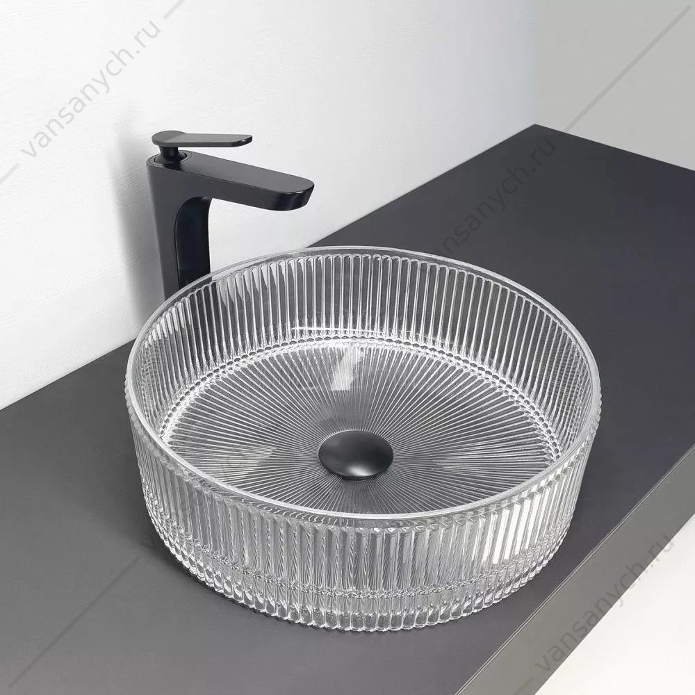 00-00020358 Раковина D39 круглая накладная COMFORTY CF21002S стеклянная прозрачная с серебром Comforty (Россия) купить в Тюмени (Ван Саныч™)