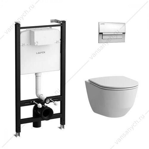 ПЭК PRO LAUFEN унитаз безободковый смыв Rimless, инсталляция, сиденье микролифт, быстросъем, клавиша смыва хром глянец Z.RU93.0.761.5 LAUFEN (Швейцария) купить в Тюмени (Ван Саныч™)