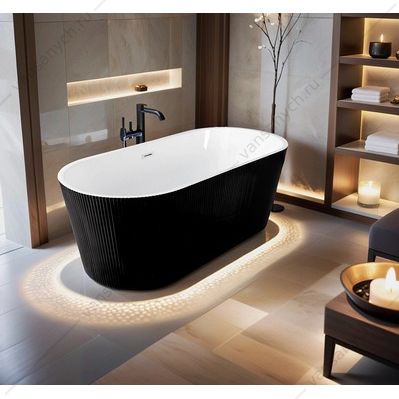 00097876 Ванна 170х75 отдельностоящая, рифленый борт Loranto, черный/белый, с сифоном и опорными ножками CS-03mB-170 Loranto (Россия-Китай) купить в Тюмени (Ван Саныч™)