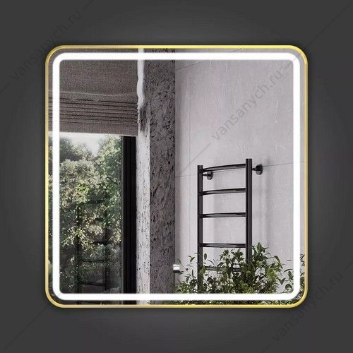 Зеркало 80х80 в алюминиевой раме цвет золото Comforty Ситара-80 LED-подсветка, бесконт. сенсор, антипар Comforty (Россия) купить в Тюмени (Ван Саныч™)