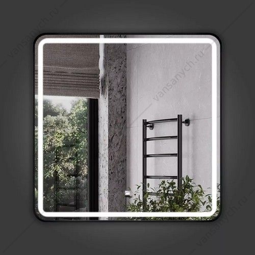 Зеркало 80х80 в алюминиевой раме цвет черный Comforty Ситара-80 LED-подсветка, бесконт. сенсор, антипар Comforty (Россия) купить в Тюмени (Ван Саныч™)