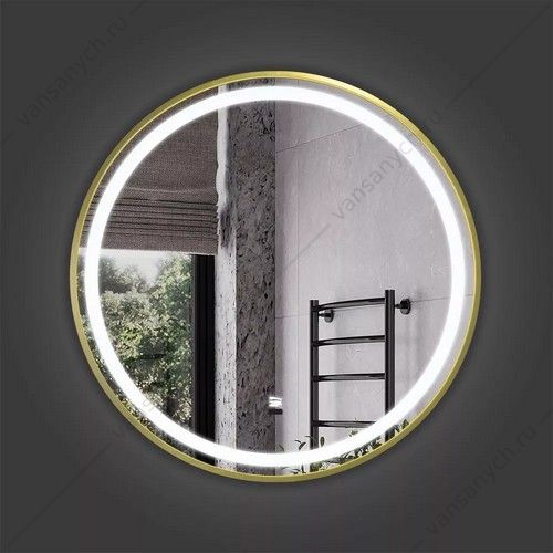 Зеркало D75 в алюминиевой раме цвет золото Comforty Лея-75 LED-подсветка, бесконт. сенсор, антипар Comforty (Россия) купить в Тюмени (Ван Саныч™)