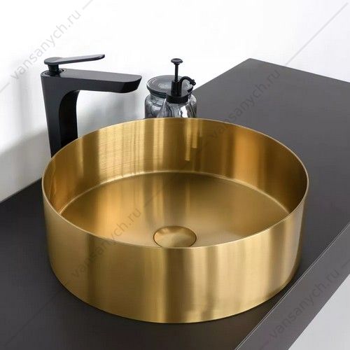 Раковина 40см из нерж. стали накладная Comforty CF8WBTD39G цвет золото, с дон. клап., круглая Comforty (Россия) купить в Тюмени (Ван Саныч™)