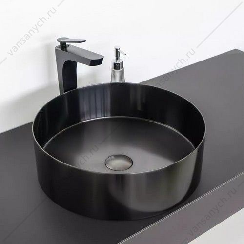 Раковина 40 см из нерж. стали накладная Comforty CF8WBTD39NMBG цвет графит, с дон. клап., круглая Comforty (Россия) купить в Тюмени (Ван Саныч™)