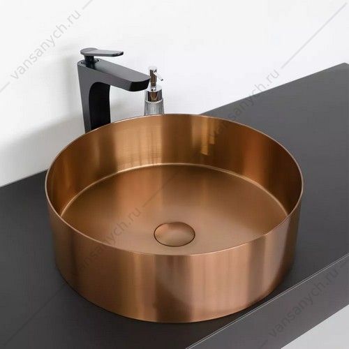 Раковина 40см из нерж. стали накладная Comforty CF8WBTD39RG цвет бронза, с дон. клап, круглая Comforty (Россия) купить в Тюмени (Ван Саныч™)