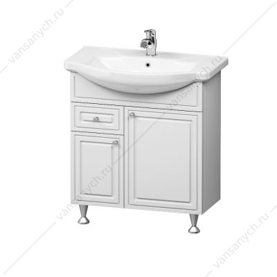 Тумба на ножках с раковиной, RedBlu Palace One, 75 см, ящ/дв, белый, M41-FSX0753WG-WCC075  Redblu by Damixa (Дания) купить в Тюмени (Ван Саныч™)
