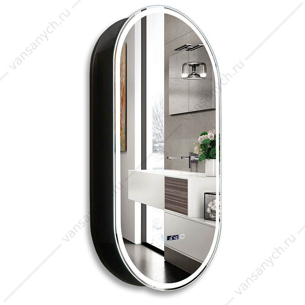 365015 Зеркало-шкаф 50 AZARIO Soho Black 500х1000 - 3.1 ЖК-часы, подогрев, сенсор. выкл. с функцией диммера LED-00002612 Azario (Китай) купить в Тюмени (Ван Саныч™)