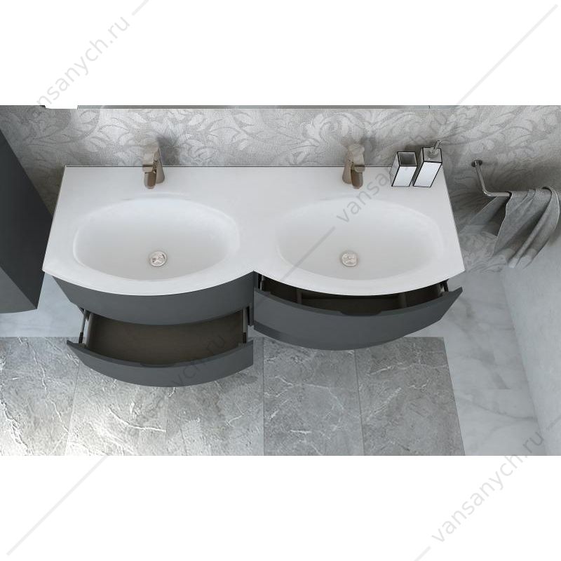 Раковина из иск. мрамора с двумя чашами, 138x52x1,6 CEZARES VAGUE Bianco , 50156 Cezares (Италия) купить в Тюмени (Ван Саныч™)