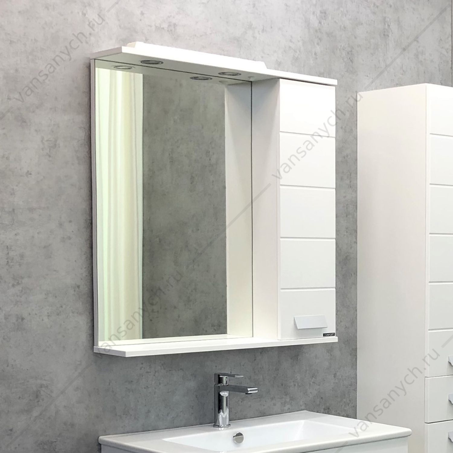 00-00001640 Зеркало-шкаф COMFORTY Модена М-75 белый матовый Comforty (Россия) купить в Тюмени (Ван Саныч™)
