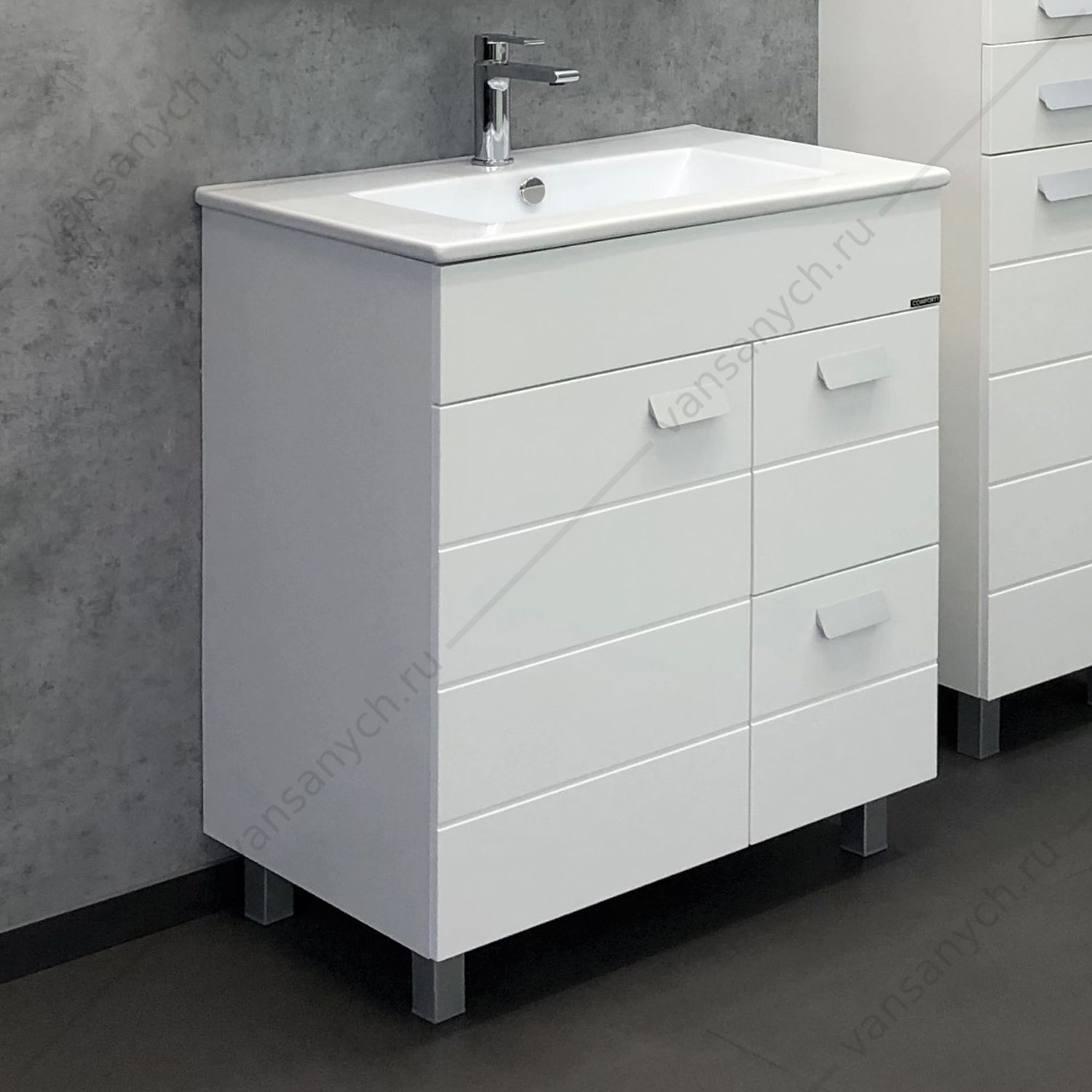 00-00001643 Тумба с раковиной COMFORTY Модена М-75 белая матовая раковина Quadro 75 Comforty (Россия) купить в Тюмени (Ван Саныч™)