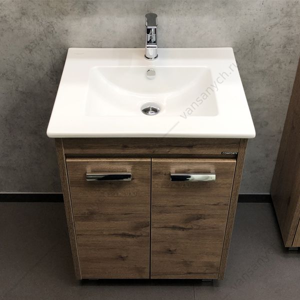 00-00004155 Тумба с раковиной COMFORTY Марио-60 дуб темный раковина Quadro 60 Comforty (Россия) купить в Тюмени (Ван Саныч™)