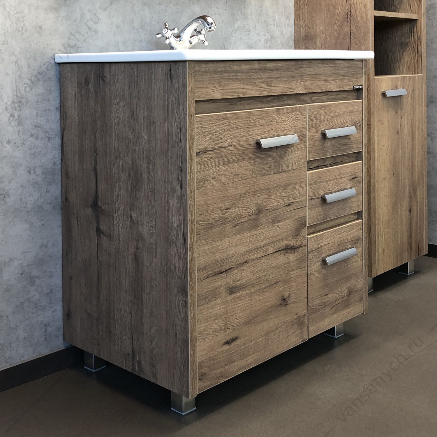 00-00004157 Тумба с раковиной COMFORTY Марио-75 дуб темный раковина Quadro 75 Comforty (Россия) купить в Тюмени (Ван Саныч™)