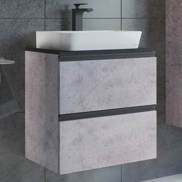 00-00005700 Тумба с раковиной COMFORTY Эдинбург-60-2 бетон светлый, черная столешница №8, раковина COMFORTY 9055RA-50 Comforty (Россия) купить в Тюмени (Ван Саныч™)