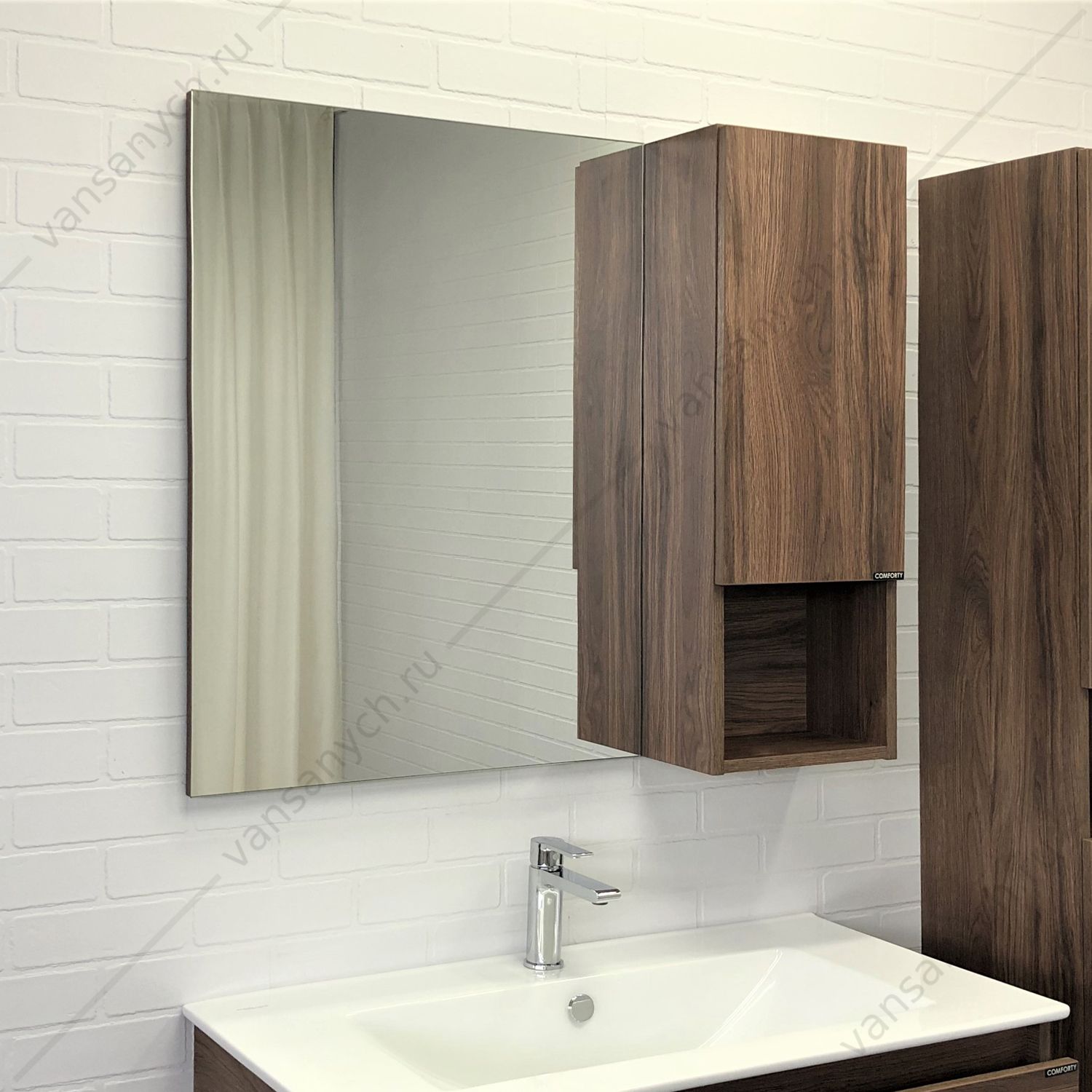 00-00006663 Зеркало-шкаф COMFORTY Бордо-90 дуб темно-коричневый Comforty (Россия) купить в Тюмени (Ван Саныч™)