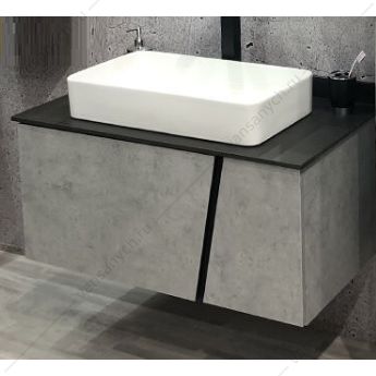 4149881 Тумба с раковиной COMFORTY Эдинбург-90 бетон светлый с черной столешницей, раковина COMFORTY 78189 Comforty (Россия) купить в Тюмени (Ван Саныч™)