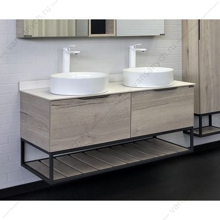 00-00008910 Тумба с раковиной 120 COMFORTY Порто-120-2 дуб дымчатый с белой столешн. c двумя раков. COMFORTY 9110, 00-00008910CF Comforty (Россия) купить в Тюмени (Ван Саныч™)