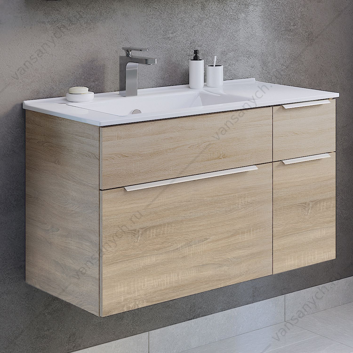 00-00009919 Тумба с раковиной 90 COMFORTY Варна дуб сонома с рак. COMFORTY 9090EL, 00-00009919CF Comforty (Россия) купить в Тюмени (Ван Саныч™)