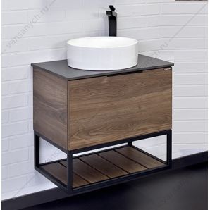 00-00010676 Тумба с раковиной 60 COMFORTY Порто дуб тёмно-коричневый с черной раковиной COMFORTY 9111, 00-00010676CF Comforty (Россия) купить в Тюмени (Ван Саныч™)