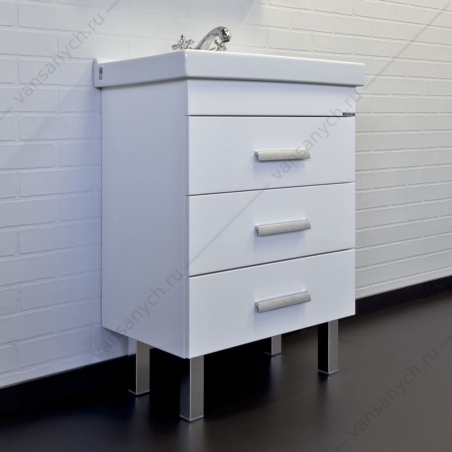 00-00011160 Тумба с раковиной 60Н COMFORTY Никосия белый глянец с раковиной Fest 60 F01, 00-00011160CF Comforty (Россия) купить в Тюмени (Ван Саныч™)