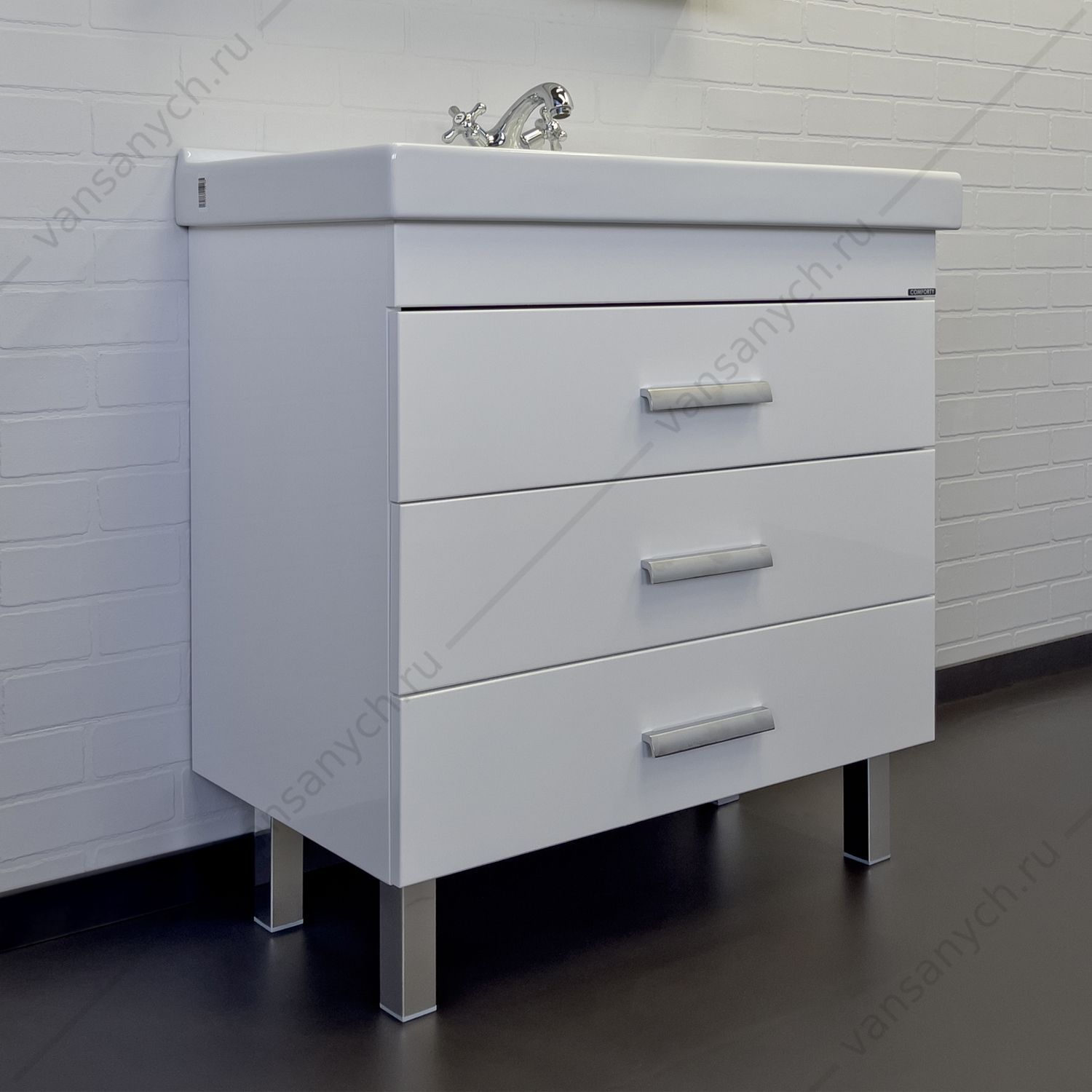 00-00011162 Тумба с раковиной 80Н COMFORTY Никосия белый глянец с раковиной Fest 80 F01, 00-00011162CF Comforty (Россия) купить в Тюмени (Ван Саныч™)