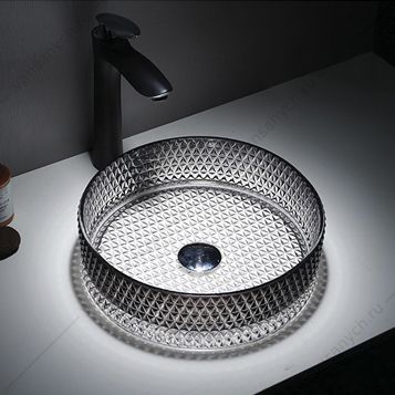 00-00012244 Раковина накладная 36см COMFORTY GL10 стеклянная, черный прозр, круглая Comforty (Россия) купить в Тюмени (Ван Саныч™)