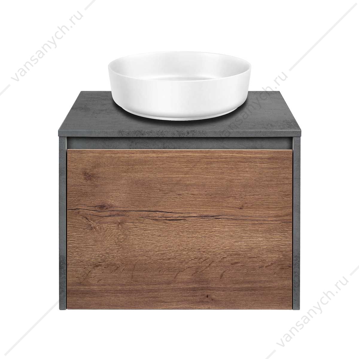 Тумба 60 под керамич. раковину Mesa подвесная, 1 выкатной/1 скрытый ящик, T.Oak + Beton, VMC-2MS600TB Vincea (Италия) купить в Тюмени (Ван Саныч™)