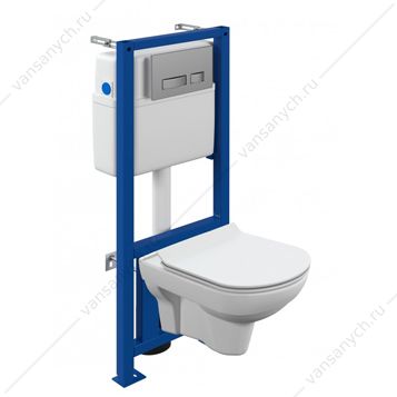 00-00010295 Комплект Cersanit CITY CO DPL EO slim: унитаз безободковый с сиденьем (микролифт тонкое) + инсталляция LINK PRO с кнопкой MOVI пластик хром матовый, 64075 Cersanit (Польша) купить в Тюмени (Ван Саныч™)