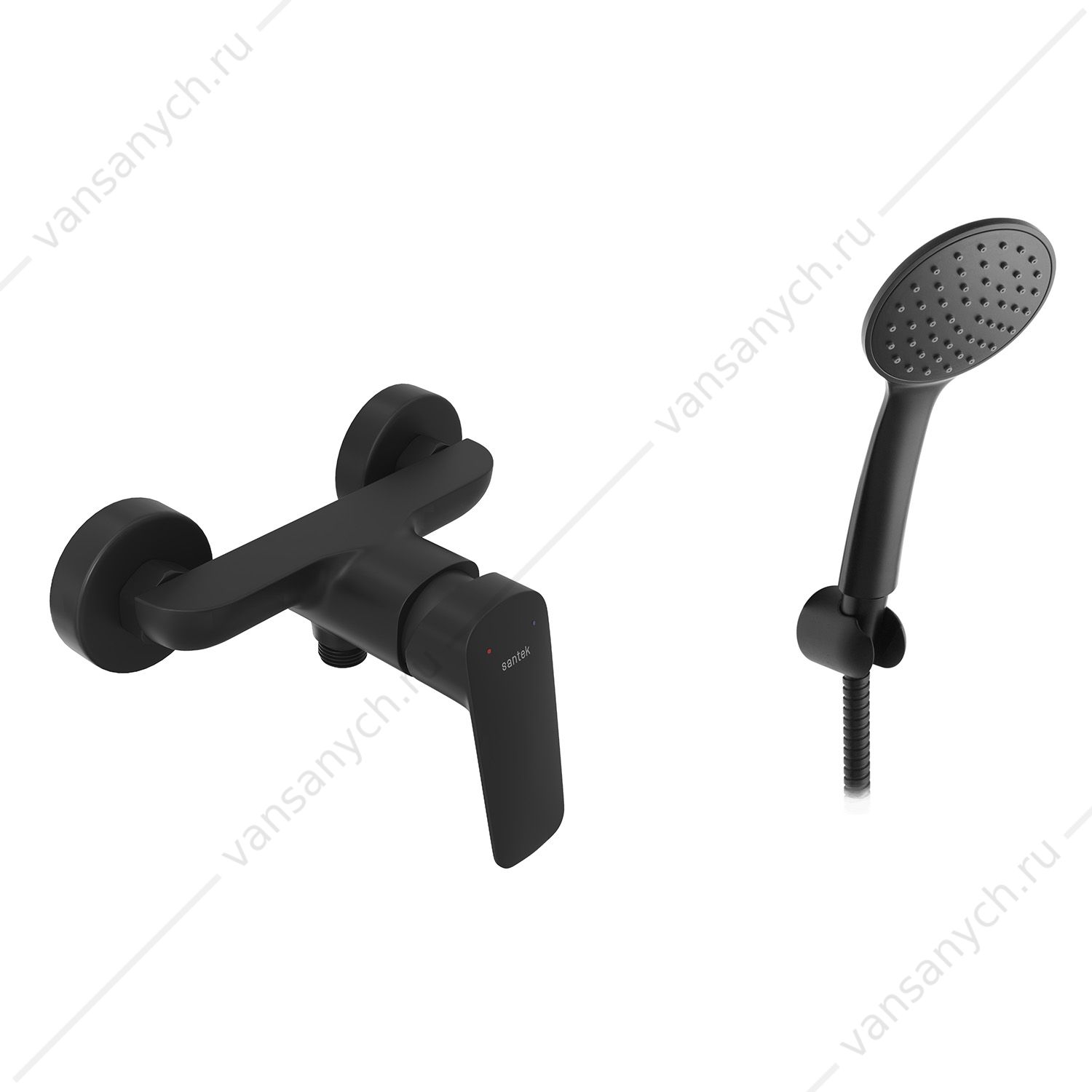 00-00016069 Смеситель для душа SANTEK Таос, с лейкой, шлангом, держат., чёрный матовый, WH5A20009N001 Santek (Россия) купить в Тюмени (Ван Саныч™)