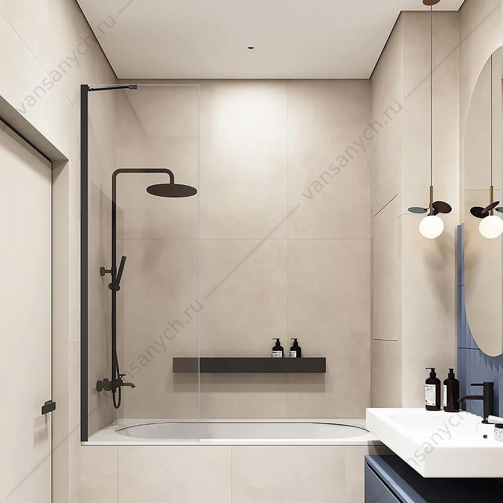 Шторка на ванну 70х150 VECONI PL-84B черный профиль PL84B-70-01-C7 Veconi (Италия) купить в Тюмени (Ван Саныч™)