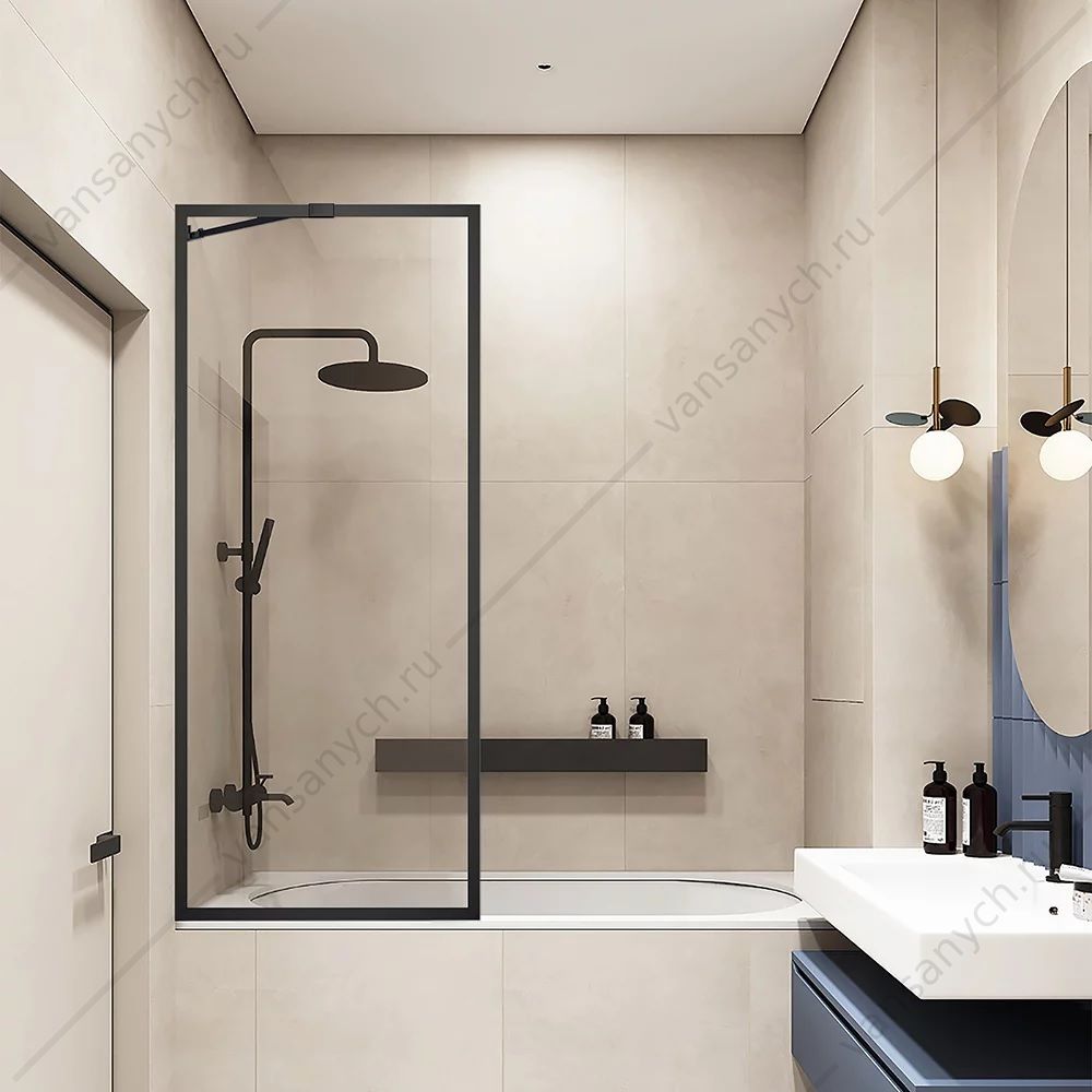 Шторка на ванну 60х150 VECONI PL-85B черный профиль PL85B-60-01-C7 Veconi (Италия) купить в Тюмени (Ван Саныч™)
