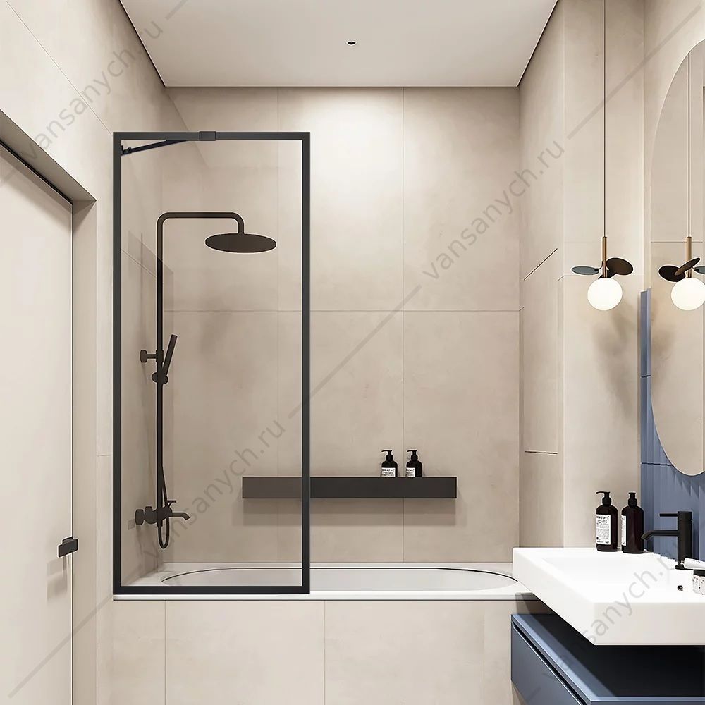 Шторка на ванну 70х150 VECONI PL-85B черный профиль PL85B-70-01-C7 Veconi (Италия) купить в Тюмени (Ван Саныч™)