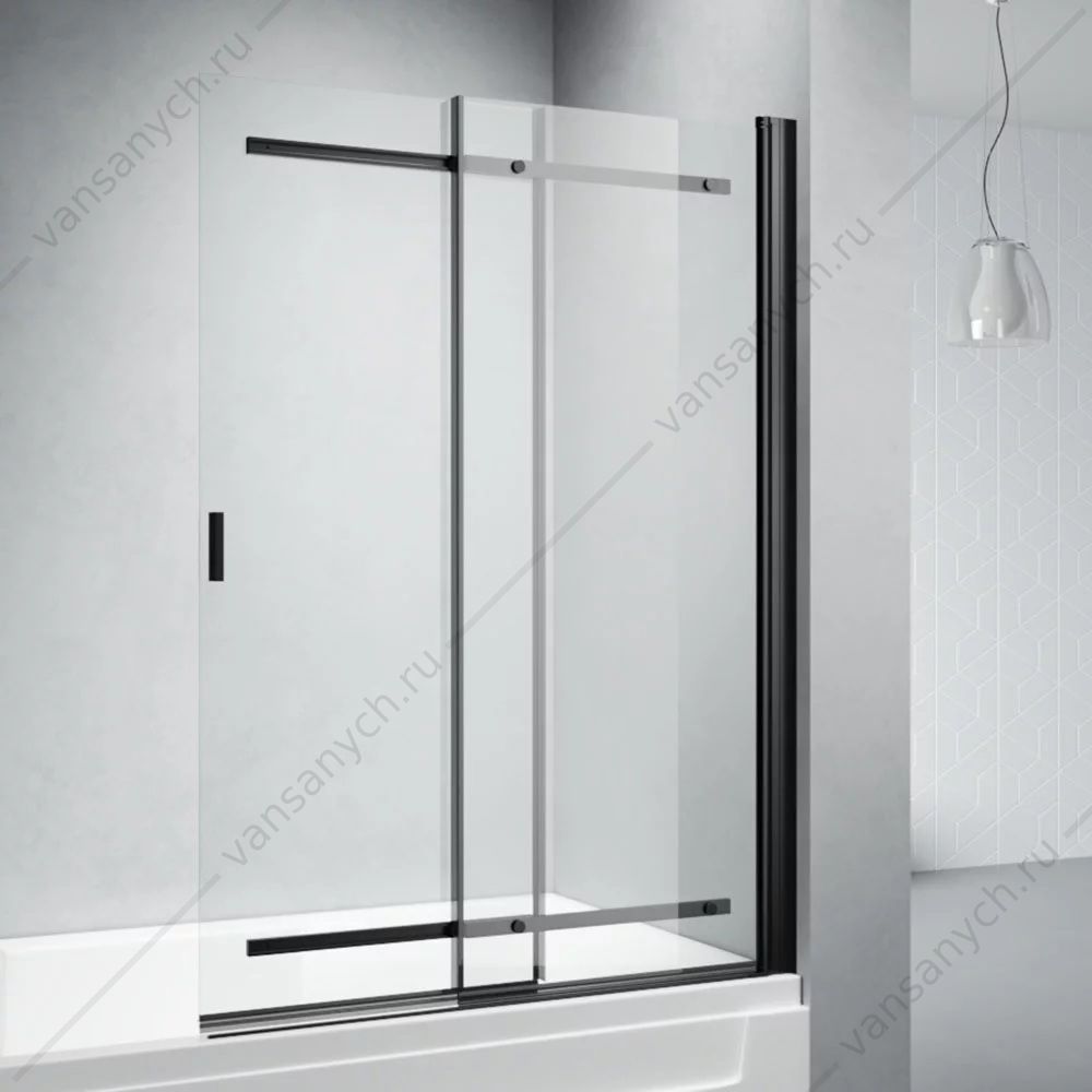 Шторка на ванну 100х140 VECONI PL-88B черный профиль PL88B-90-01-C8 Veconi (Италия) купить в Тюмени (Ван Саныч™)