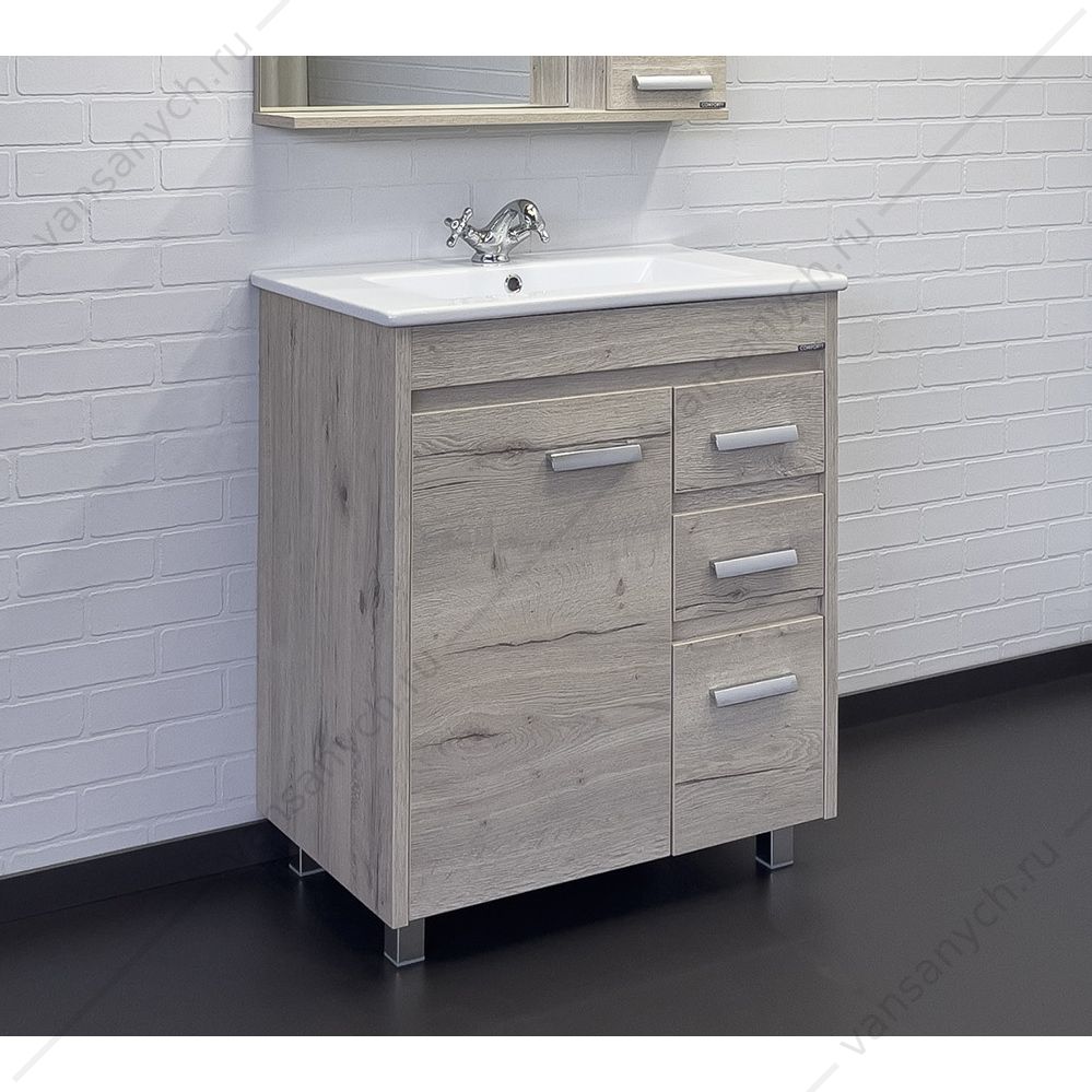 00-00016096 Тумба с раковиной 75см COMFORTY Марио-75 дуб дымчатый раковина Quadro 75 00-00016096CF Comforty (Россия) купить в Тюмени (Ван Саныч™)
