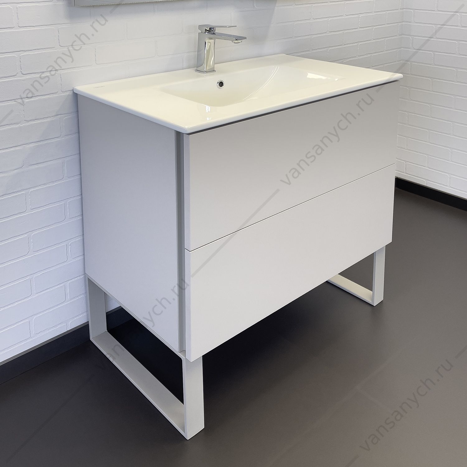 00-00017176 Тумба с раковиной 80см COMFORTY Бильбао-80Н серый шёлк раковина COMFORTY 80E 00-00017176CF Comforty (Россия) купить в Тюмени (Ван Саныч™)