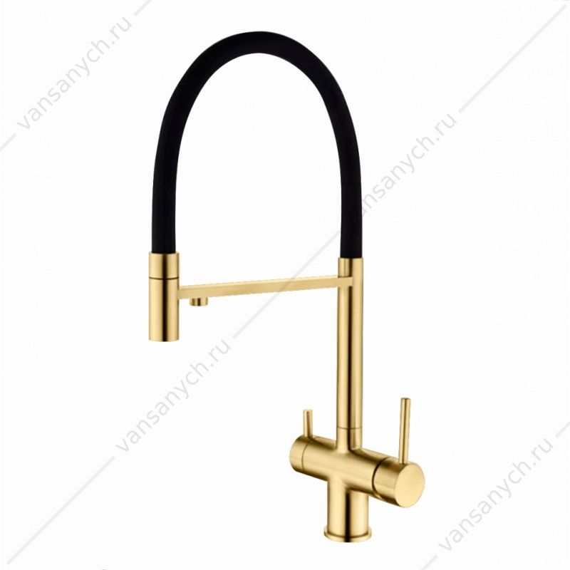 Смеситель с подключением к фильтру питьевой воды для кухни GROSS AQUA 3188611SSMGB Neosteel золото матовое, гибкий излив Gross Aqua (Россия) купить в Тюмени (Ван Саныч™)